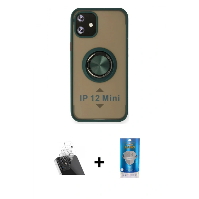 MARSİLYAN™- iPhone 12 Mini Kılıf Yörünge Çizgi - Şeffaf Royal Nano Ekran Koruyucu + Kamera Lens Koruma Cam - SF