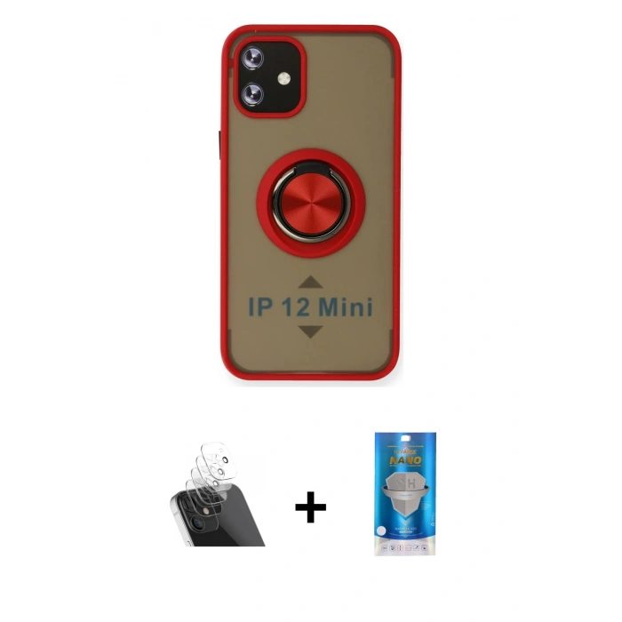 MARSİLYAN™- iPhone 12 Mini Kılıf Yörünge Çizgi - Şeffaf Royal Nano Ekran Koruyucu + Kamera Lens Koruma Cam - SF