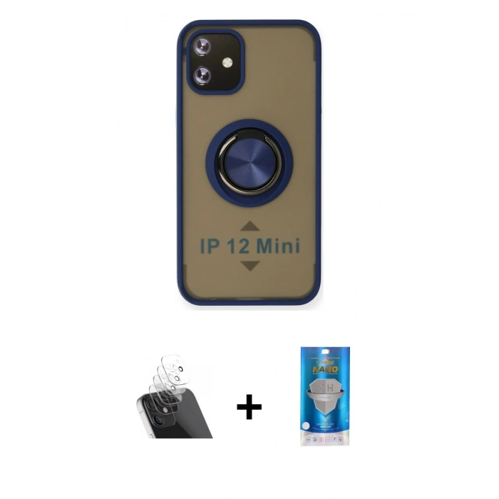 MARSİLYAN™- iPhone 12 Mini Kılıf Yörünge Çizgi - Şeffaf Royal Nano Ekran Koruyucu + Kamera Lens Koruma Cam - SF