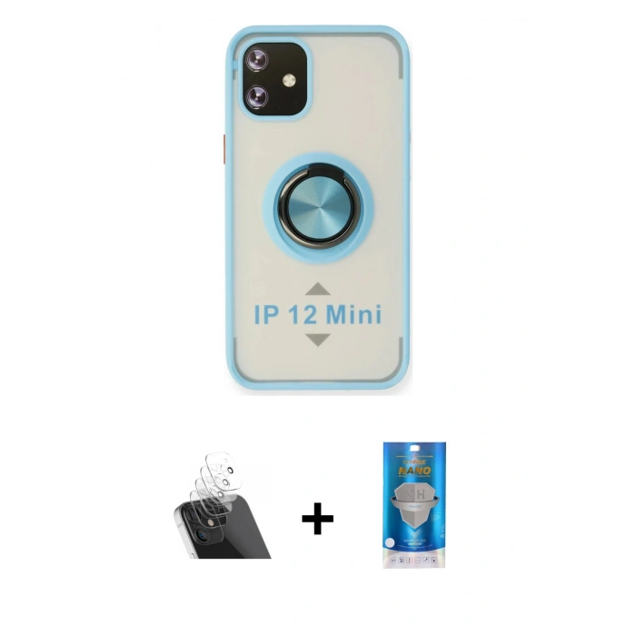 MARSİLYAN™- iPhone 12 Mini Kılıf Yörünge Çizgi - Şeffaf Royal Nano Ekran Koruyucu + Kamera Lens Koruma Cam - SF