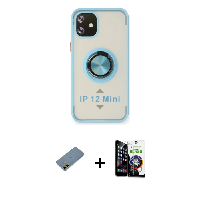 MARSİLYAN™- iPhone 12 Mini Kılıf Yörünge Çizgi - Şeffaf Temperli Cam Ekran Koruyucu + Shine Kamera Lens Koruma Cam - GD