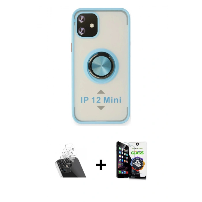 MARSİLYAN™- iPhone 12 Mini Kılıf Yörünge Çizgi - Şeffaf Temperli Cam Ekran Koruyucu + Kamera Lens Koruma Cam - SF