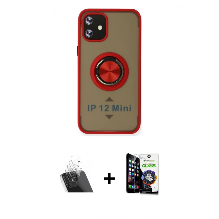MARSİLYAN™- iPhone 12 Mini Kılıf Yörünge Çizgi - Şeffaf Temperli Cam Ekran Koruyucu + Kamera Lens Koruma Cam - SF