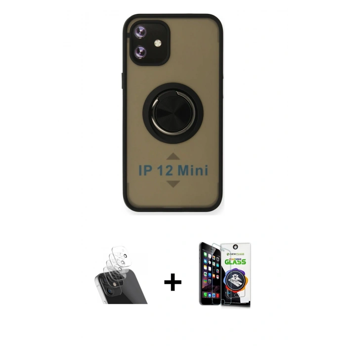 MARSİLYAN™- iPhone 12 Mini Kılıf Yörünge Çizgi - Şeffaf Temperli Cam Ekran Koruyucu + Kamera Lens Koruma Cam - SF
