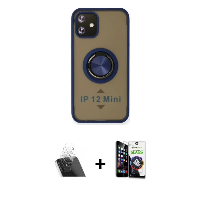 MARSİLYAN™- iPhone 12 Mini Kılıf Yörünge Çizgi - Şeffaf Temperli Cam Ekran Koruyucu + Kamera Lens Koruma Cam - SF