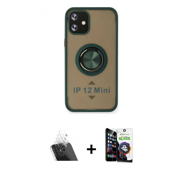 MARSİLYAN™- iPhone 12 Mini Kılıf Yörünge Çizgi - Şeffaf Temperli Cam Ekran Koruyucu + Kamera Lens Koruma Cam - SF