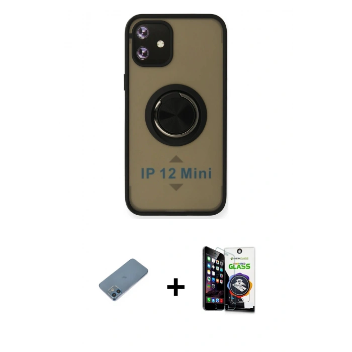 MARSİLYAN™- iPhone 12 Mini Kılıf Yörünge Çizgi - Şeffaf Temperli Cam Ekran Koruyucu + Shine Kamera Lens Koruma Cam - MI