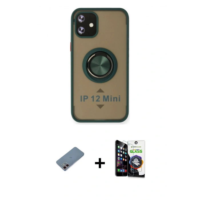 MARSİLYAN™- iPhone 12 Mini Kılıf Yörünge Çizgi - Şeffaf Temperli Cam Ekran Koruyucu + Shine Kamera Lens Koruma Cam - PE