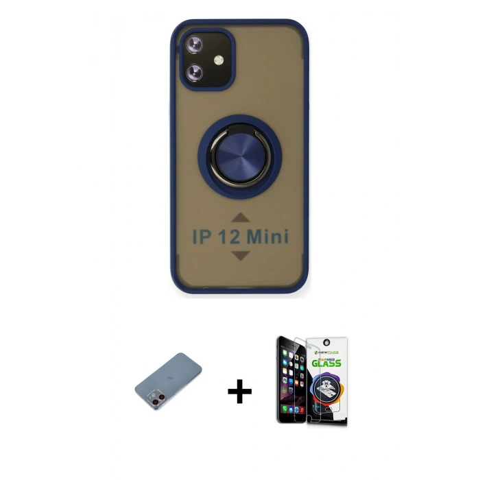 MARSİLYAN™- iPhone 12 Mini Kılıf Yörünge Çizgi - Şeffaf Temperli Cam Ekran Koruyucu + Shine Kamera Lens Koruma Cam - PE
