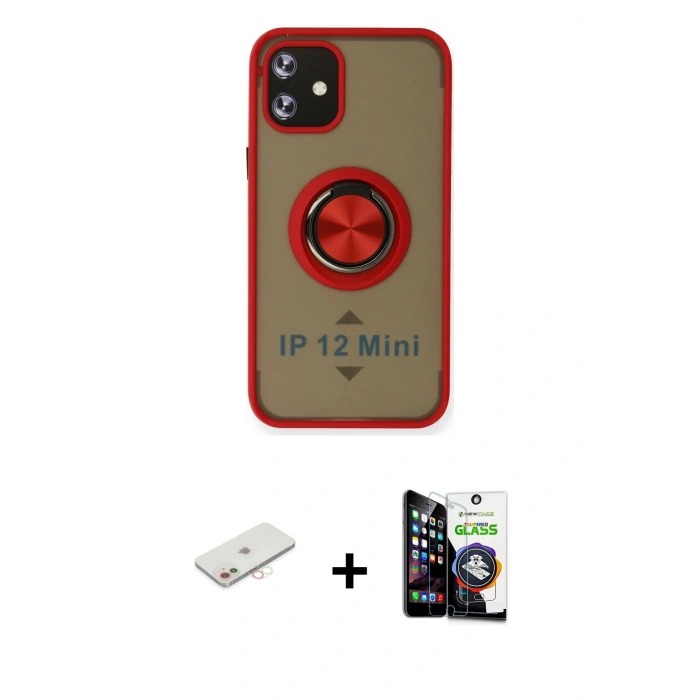 MARSİLYAN™- iPhone 12 Mini Kılıf Yörünge Çizgi - Şeffaf Temperli Cam Ekran Koruyucu + Renkli Kamera Lens Koruma Cam - YL