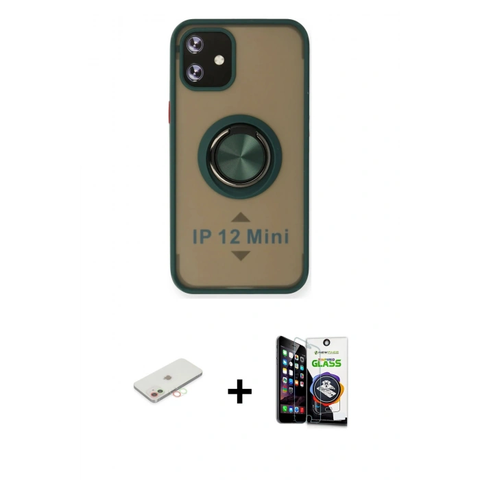 MARSİLYAN™- iPhone 12 Mini Kılıf Yörünge Çizgi - Şeffaf Temperli Cam Ekran Koruyucu + Renkli Kamera Lens Koruma Cam - YL