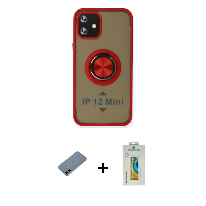 MARSİLYAN™- iPhone 12 Mini Kılıf Yörünge Çizgi - Siyah Polymer Nano Ekran Koruyucu + Shine Kamera Lens Koruma Cam - GD