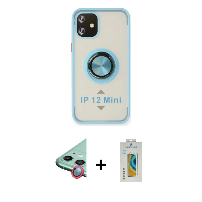 MARSİLYAN™- iPhone 12 Mini Kılıf Yörünge Çizgi - Siyah Polymer Nano Ekran Koruyucu + Raze Metal Kamera Lens - KI