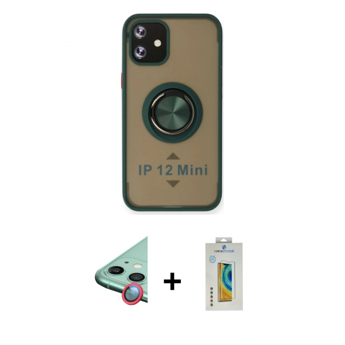 MARSİLYAN™- iPhone 12 Mini Kılıf Yörünge Çizgi - Siyah Polymer Nano Ekran Koruyucu + Raze Metal Kamera Lens - KI