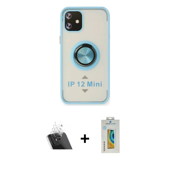 MARSİLYAN™- iPhone 12 Mini Kılıf Yörünge Çizgi - Siyah Polymer Nano Ekran Koruyucu + Kamera Lens Koruma Cam - SF