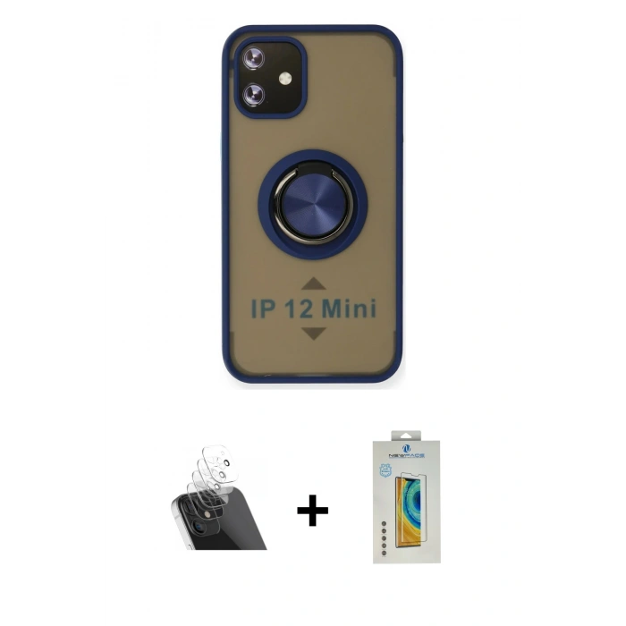 MARSİLYAN™- iPhone 12 Mini Kılıf Yörünge Çizgi - Siyah Polymer Nano Ekran Koruyucu + Kamera Lens Koruma Cam - SF