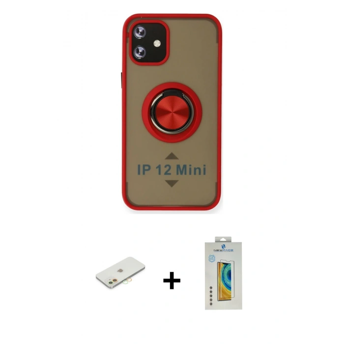 MARSİLYAN™- iPhone 12 Mini Kılıf Yörünge Çizgi - Siyah Polymer Nano Ekran Koruyucu + Renkli Kamera Lens Koruma Cam - TU