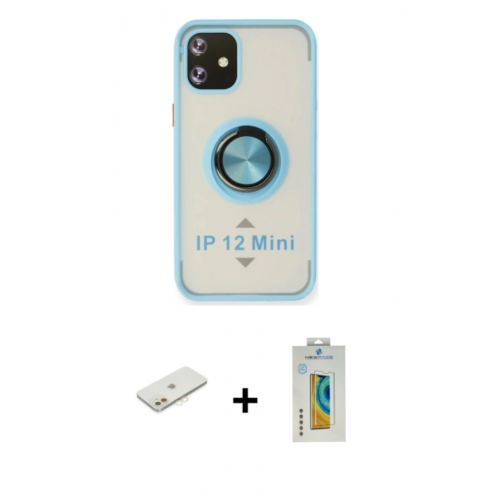 MARSİLYAN™- iPhone 12 Mini Kılıf Yörünge Çizgi - Siyah Polymer Nano Ekran Koruyucu + Renkli Kamera Lens Koruma Cam - TU