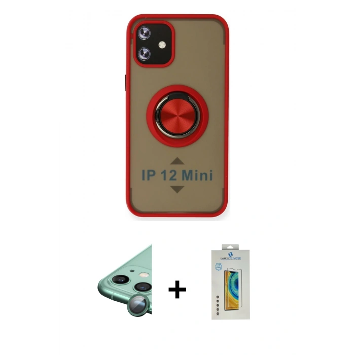 MARSİLYAN™- iPhone 12 Mini Kılıf Yörünge Çizgi - Siyah Polymer Nano Ekran Koruyucu + Raze Metal Kamera Lens - YL