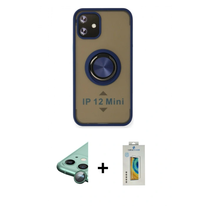MARSİLYAN™- iPhone 12 Mini Kılıf Yörünge Çizgi - Siyah Polymer Nano Ekran Koruyucu + Raze Metal Kamera Lens - YL
