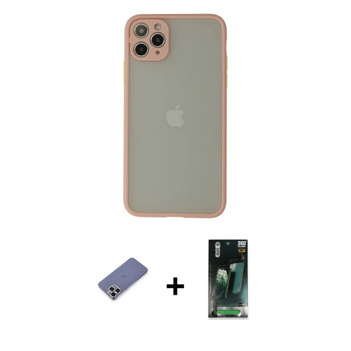 MARSİLYAN™- iPhone 12 Pro Kılıf Ahenk Çizgi Serisi - Şeffaf 360 Full Body Arka Koruyucu + Metal Kamera Lens Koruma Cam - GD