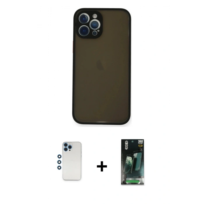 MARSİLYAN™- iPhone 12 Pro Kılıf Ahenk Çizgi Serisi - Şeffaf 360 Full Body Arka Koruyucu + Shine Kamera Lens - MI