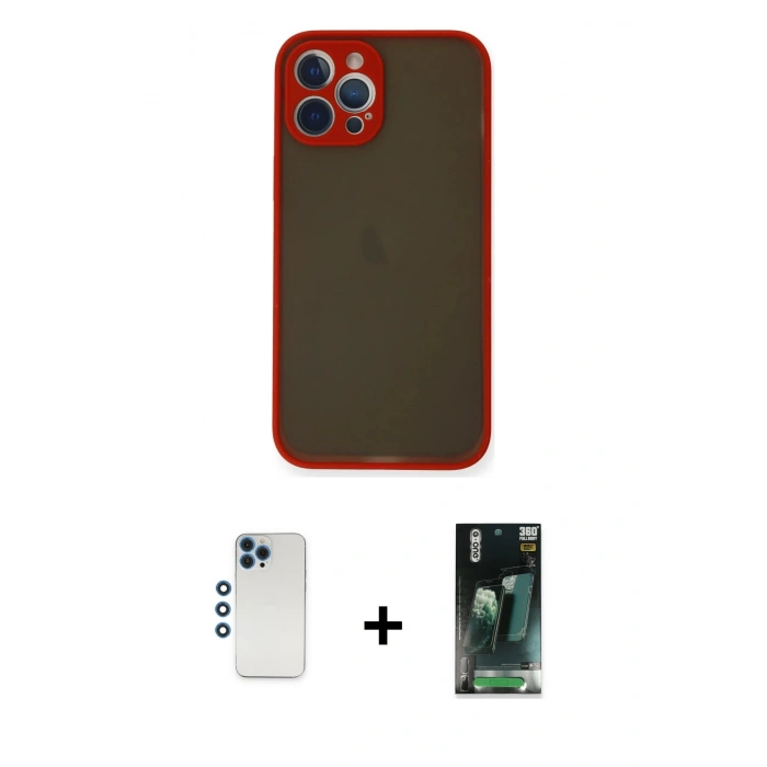 MARSİLYAN™- iPhone 12 Pro Kılıf Ahenk Çizgi Serisi - Şeffaf 360 Full Body Arka Koruyucu + Shine Kamera Lens - MI