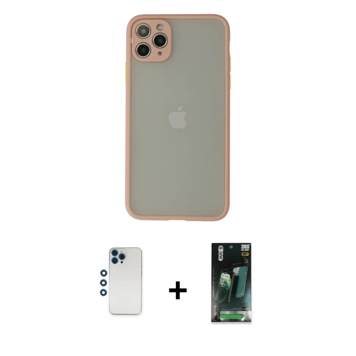 MARSİLYAN™- iPhone 12 Pro Kılıf Ahenk Çizgi Serisi - Şeffaf 360 Full Body Arka Koruyucu + Shine Kamera Lens - MI