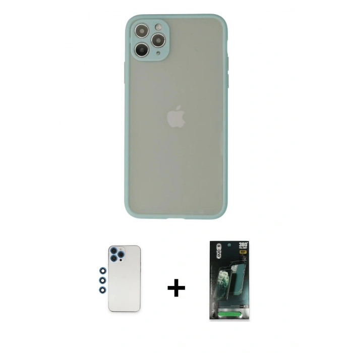 MARSİLYAN™- iPhone 12 Pro Kılıf Ahenk Çizgi Serisi - Şeffaf 360 Full Body Arka Koruyucu + Shine Kamera Lens - MI