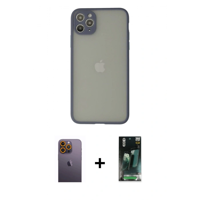 MARSİLYAN™- iPhone 12 Pro Kılıf Ahenk Çizgi Serisi - Şeffaf 360 Full Body Arka Koruyucu + Neon Fosforlu Kamera Lens - SI