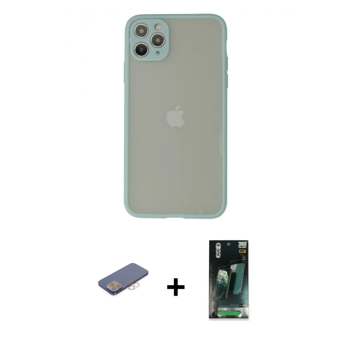 MARSİLYAN™- iPhone 12 Pro Kılıf Ahenk Çizgi Serisi - Şeffaf 360 Full Body Arka Koruyucu + Renkli Kamera Lens Koruma Cam - PE