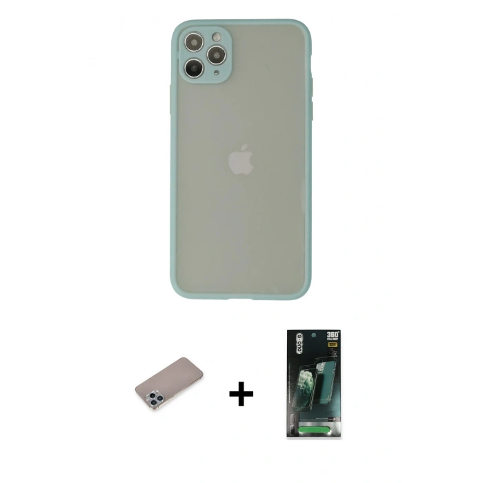 MARSİLYAN™- iPhone 12 Pro Kılıf Ahenk Çizgi Serisi - Şeffaf 360 Full Body Arka Koruyucu + Shine Kamera Lens Koruma Cam - SABE
