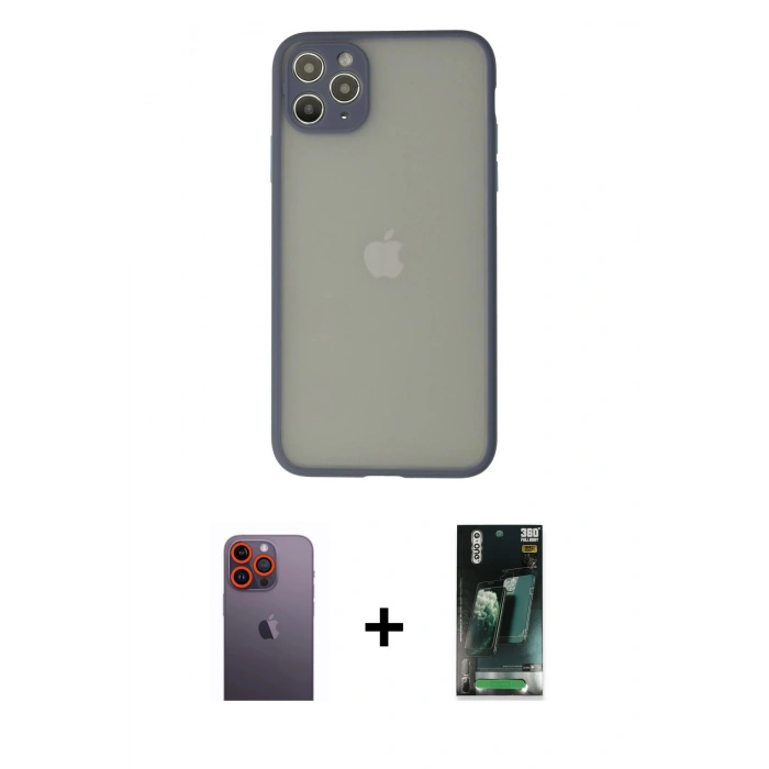MARSİLYAN™- iPhone 12 Pro Kılıf Ahenk Çizgi Serisi - Şeffaf 360 Full Body Arka Koruyucu + Neon Fosforlu Kamera Lens - TU