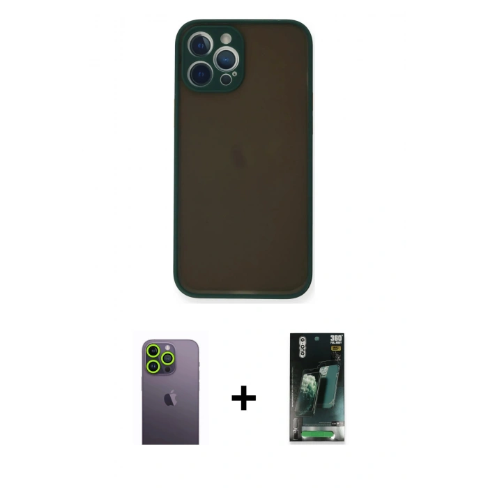MARSİLYAN™- iPhone 12 Pro Kılıf Ahenk Çizgi Serisi - Şeffaf 360 Full Body Arka Koruyucu + Neon Fosforlu Kamera Lens - YL