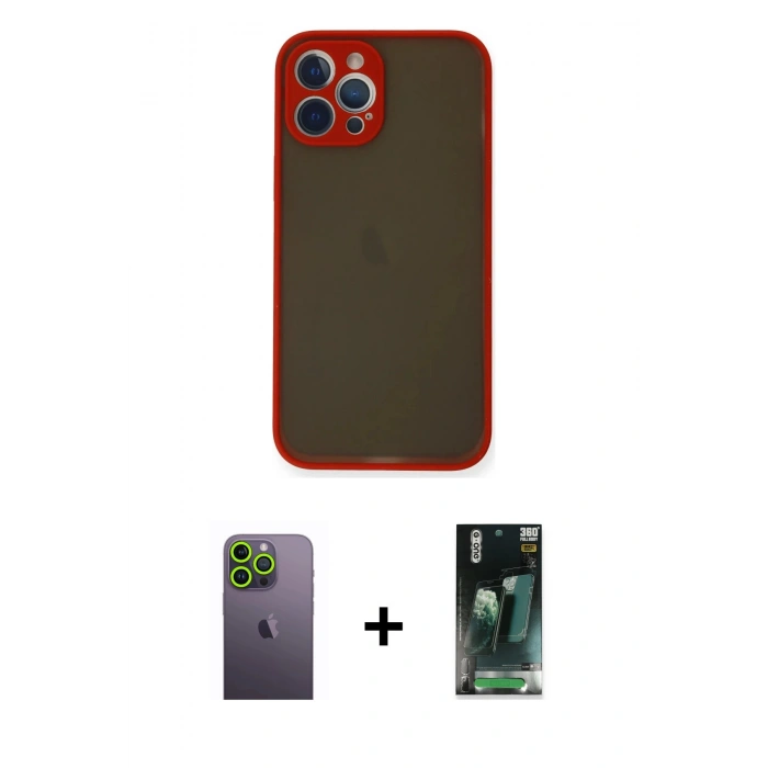 MARSİLYAN™- iPhone 12 Pro Kılıf Ahenk Çizgi Serisi - Şeffaf 360 Full Body Arka Koruyucu + Neon Fosforlu Kamera Lens - YL