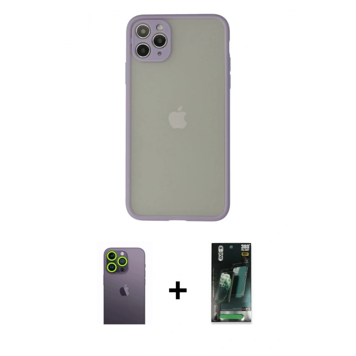 MARSİLYAN™- iPhone 12 Pro Kılıf Ahenk Çizgi Serisi - Şeffaf 360 Full Body Arka Koruyucu + Neon Fosforlu Kamera Lens - YL