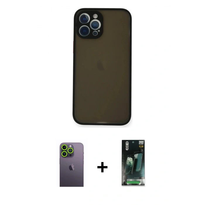 MARSİLYAN™- iPhone 12 Pro Kılıf Ahenk Çizgi Serisi - Şeffaf 360 Full Body Arka Koruyucu + Neon Fosforlu Kamera Lens - YL