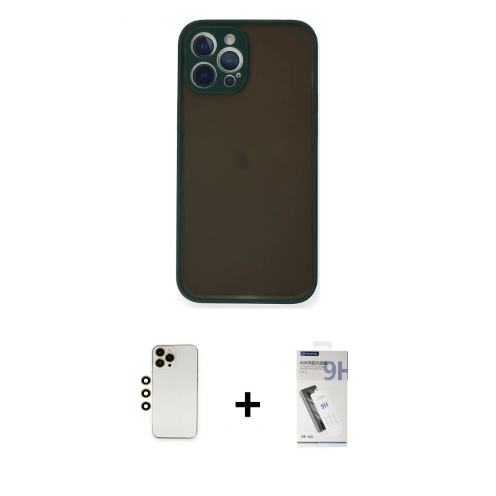 MARSİLYAN™- iPhone 12 Pro Kılıf Ahenk Çizgi Serisi - Şeffaf Uv Polymer Nano Ekran Koruyucu + Shine Kamera Lens - GD