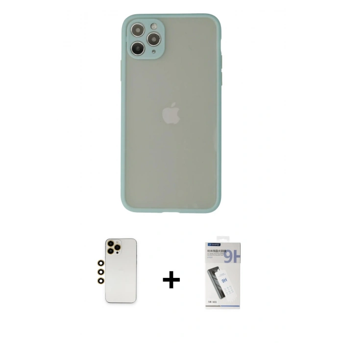 MARSİLYAN™- iPhone 12 Pro Kılıf Ahenk Çizgi Serisi - Şeffaf Uv Polymer Nano Ekran Koruyucu + Shine Kamera Lens - GD
