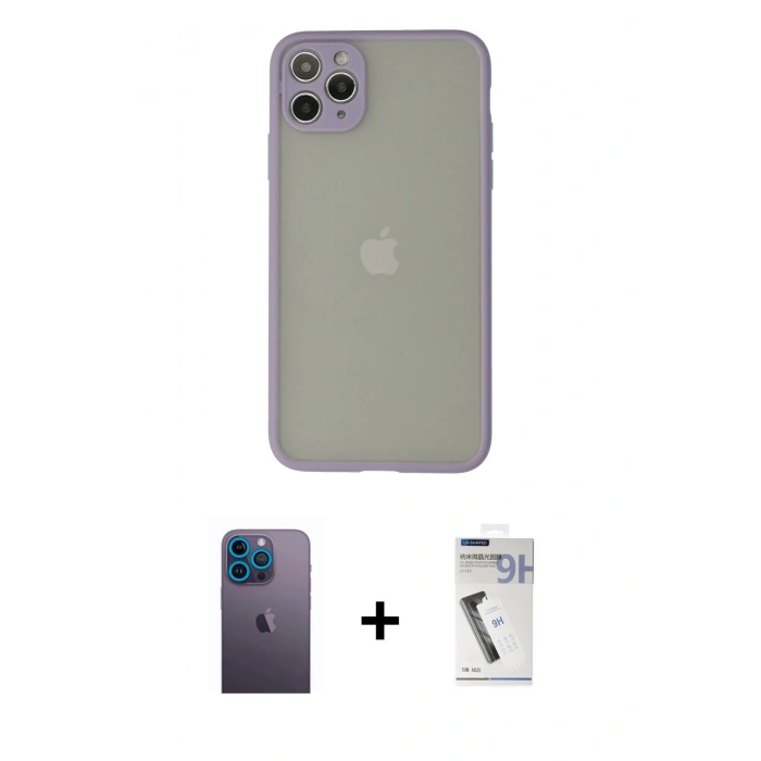 MARSİLYAN™- iPhone 12 Pro Kılıf Ahenk Çizgi Serisi - Şeffaf Uv Polymer Nano Ekran Koruyucu + Neon Fosforlu Kamera Lens - MI