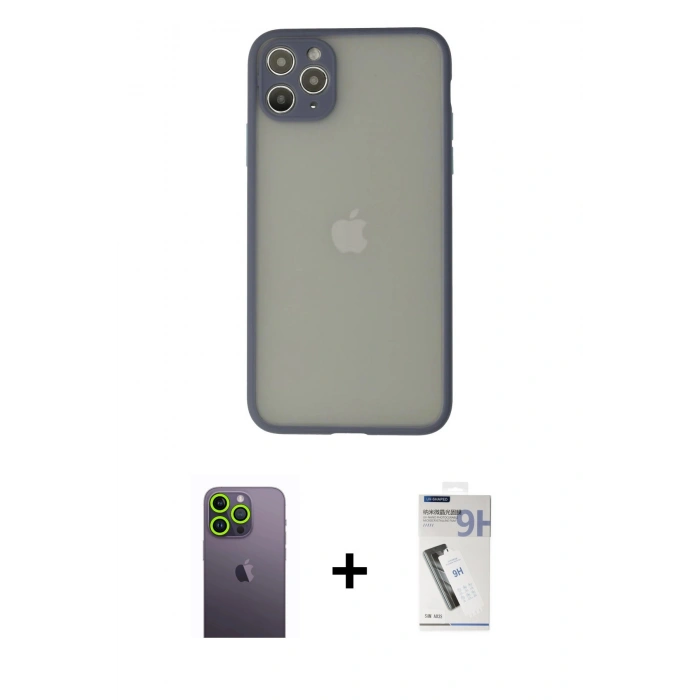 MARSİLYAN™- iPhone 12 Pro Kılıf Ahenk Çizgi Serisi - Şeffaf Uv Polymer Nano Ekran Koruyucu + Neon Fosforlu Kamera Lens - YL