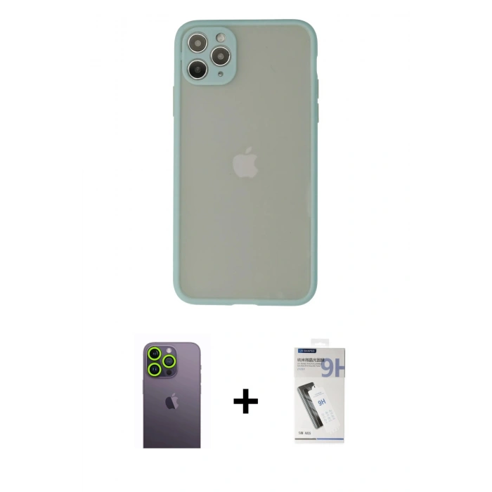 MARSİLYAN™- iPhone 12 Pro Kılıf Ahenk Çizgi Serisi - Şeffaf Uv Polymer Nano Ekran Koruyucu + Neon Fosforlu Kamera Lens - YL