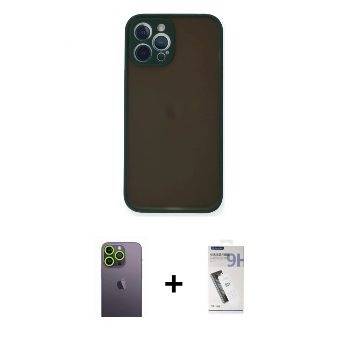 MARSİLYAN™- iPhone 12 Pro Kılıf Ahenk Çizgi Serisi - Şeffaf Uv Polymer Nano Ekran Koruyucu + Neon Fosforlu Kamera Lens - YL