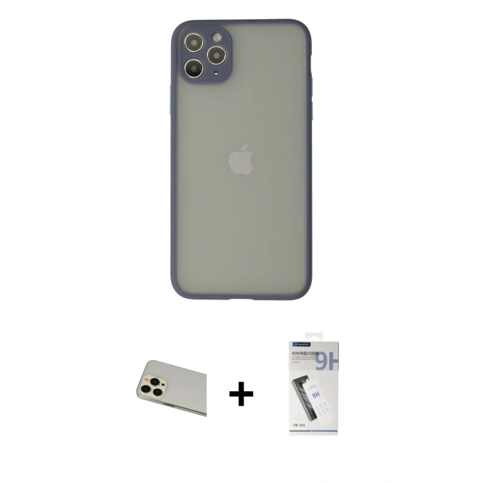 MARSİLYAN™- iPhone 12 Pro Kılıf Ahenk Çizgi Serisi - Şeffaf Uv Polymer Nano Ekran Koruyucu + Rainbow Kamera Lens Koruma Cam - GD