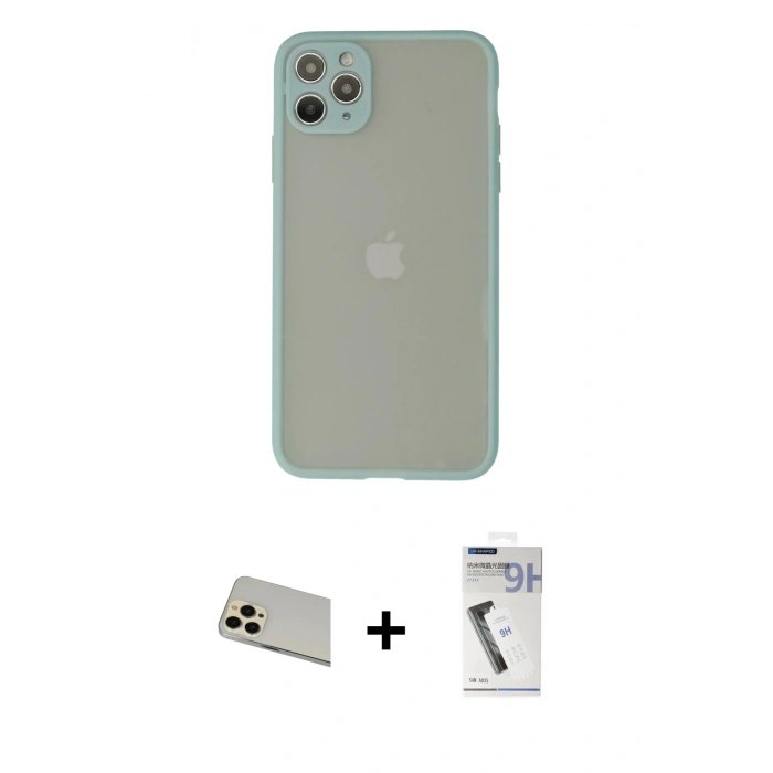 MARSİLYAN™- iPhone 12 Pro Kılıf Ahenk Çizgi Serisi - Şeffaf Uv Polymer Nano Ekran Koruyucu + Rainbow Kamera Lens Koruma Cam - GD