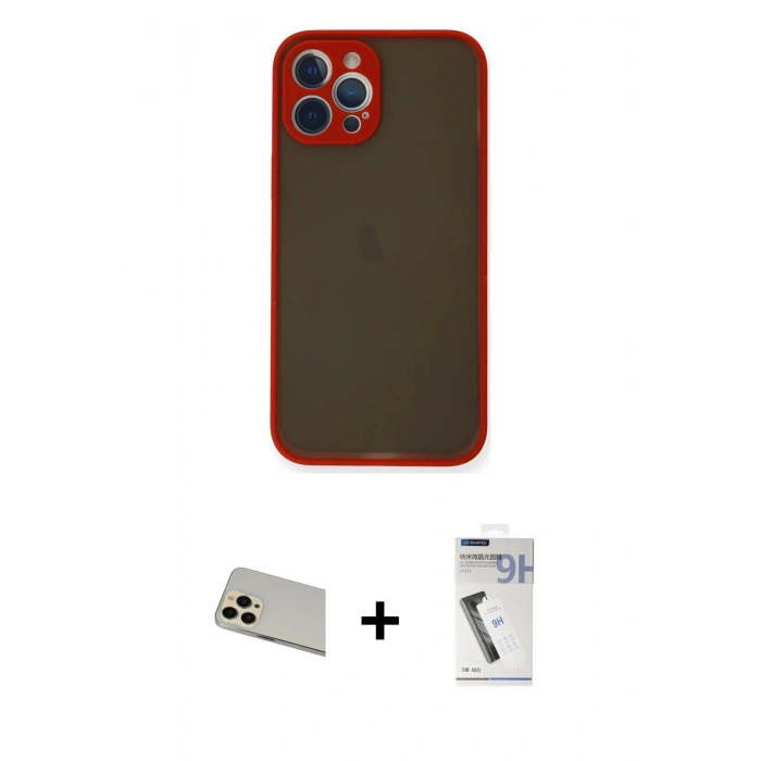 MARSİLYAN™- iPhone 12 Pro Kılıf Ahenk Çizgi Serisi - Şeffaf Uv Polymer Nano Ekran Koruyucu + Rainbow Kamera Lens Koruma Cam - GD