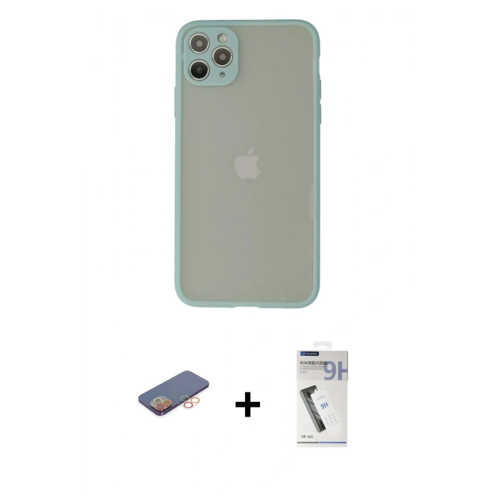 MARSİLYAN™- iPhone 12 Pro Kılıf Ahenk Çizgi Serisi - Şeffaf Uv Polymer Nano Ekran Koruyucu + Renkli Kamera Lens Koruma Cam - TU
