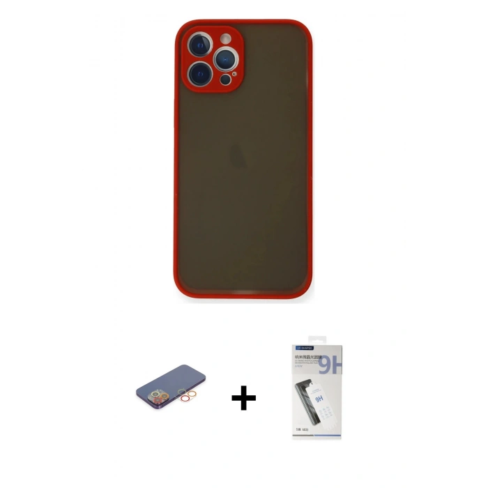 MARSİLYAN™- iPhone 12 Pro Kılıf Ahenk Çizgi Serisi - Şeffaf Uv Polymer Nano Ekran Koruyucu + Renkli Kamera Lens Koruma Cam - TU
