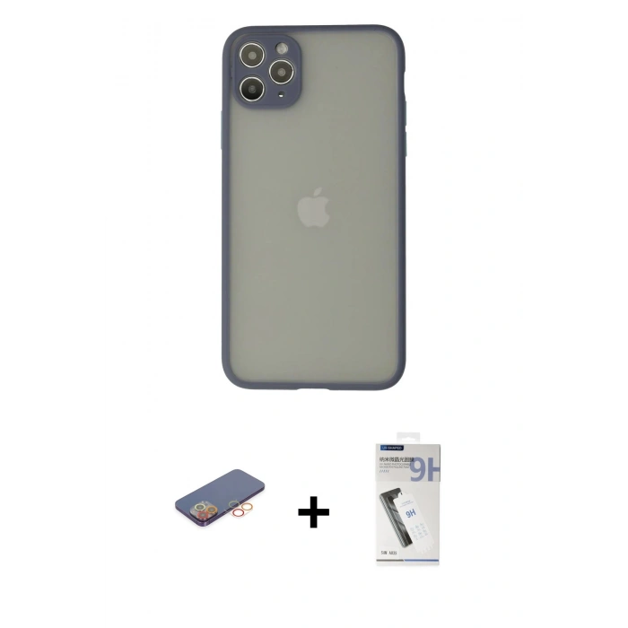 MARSİLYAN™- iPhone 12 Pro Kılıf Ahenk Çizgi Serisi - Şeffaf Uv Polymer Nano Ekran Koruyucu + Renkli Kamera Lens Koruma Cam - TU