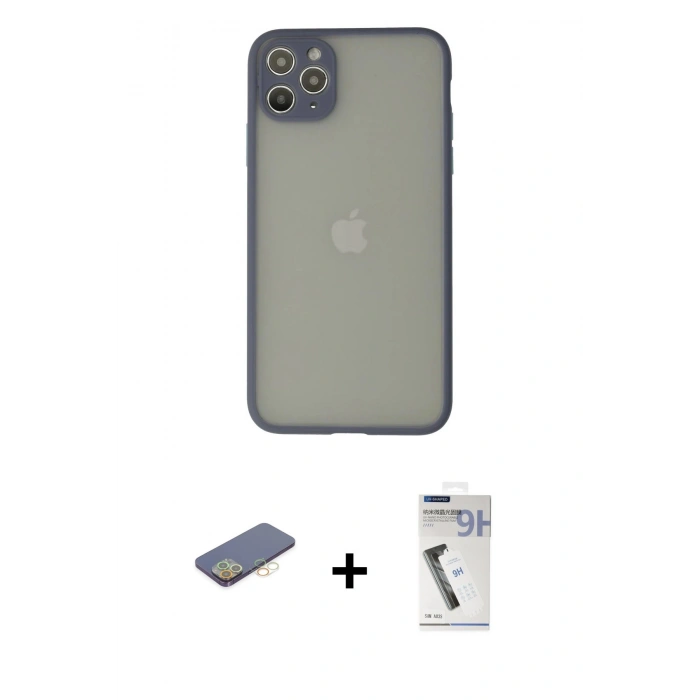 MARSİLYAN™- iPhone 12 Pro Kılıf Ahenk Çizgi Serisi - Şeffaf Uv Polymer Nano Ekran Koruyucu + Renkli Kamera Lens Koruma Cam - SI